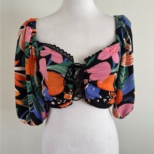 FORE Floral Puff Sleeve Crop Top